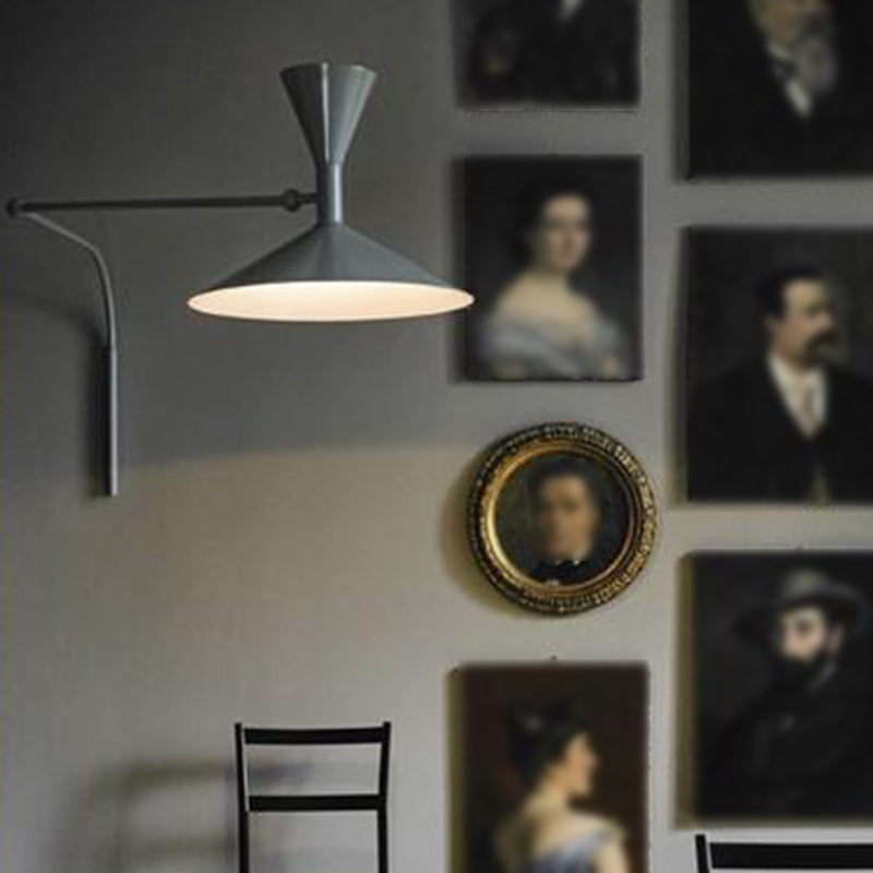 Modern Swing Arm Wall Sconce Cone Shape Wall Light with Metal Shade for Bedroom