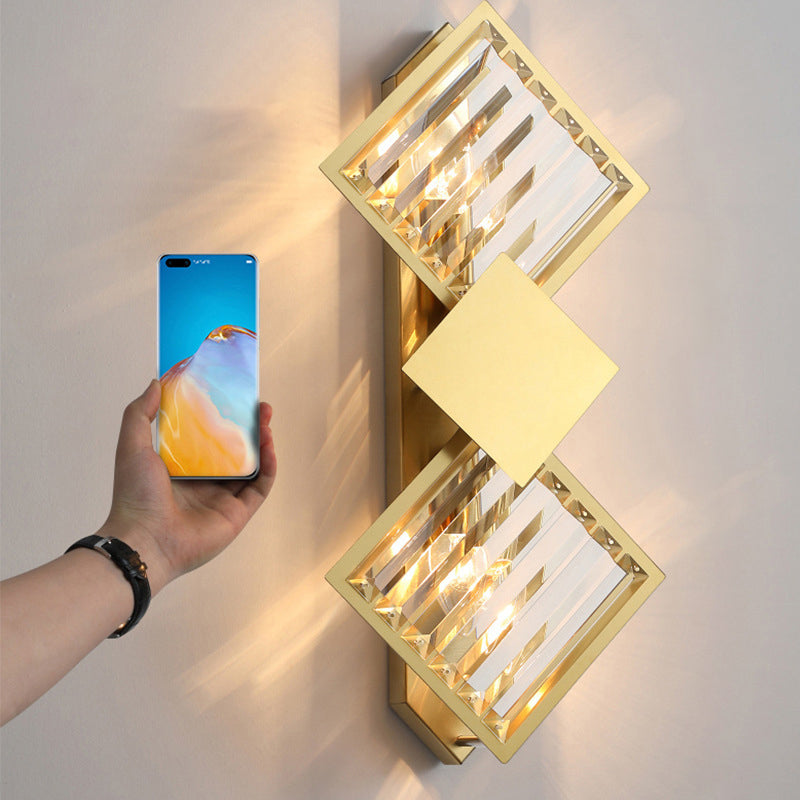 2-Light Geometric Wall Light Fixture Modern Crystal Wall Sconce Light