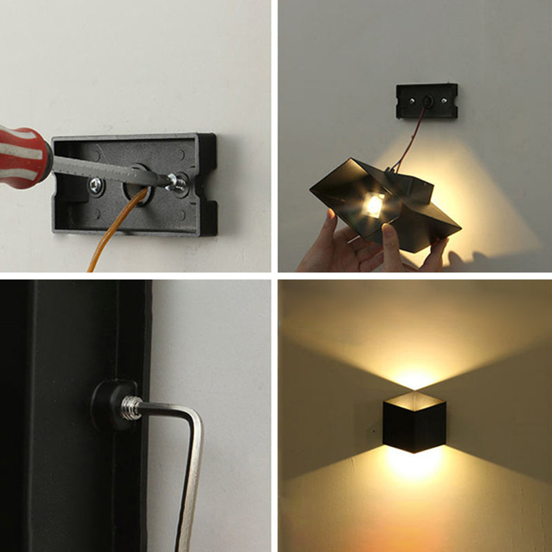 Modern Style Square Shade Wall Sconce Metal 2 Lights Sconces for Bedroom