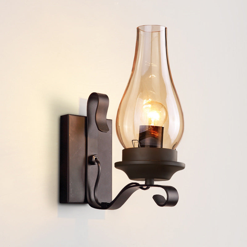 Regular Shape Wall Light Industrial Style Glass 1 Light Wall Lamp in Black