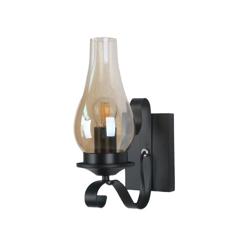 Regular Shape Wall Light Industrial Style Glass 1 Light Wall Lamp in Black