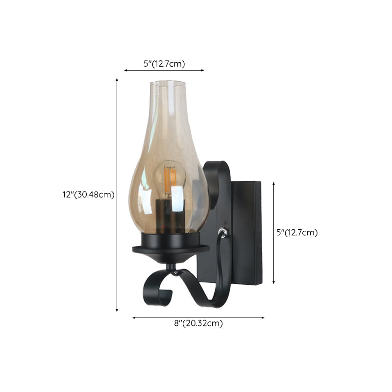 Regular Shape Wall Light Industrial Style Glass 1 Light Wall Lamp in Black