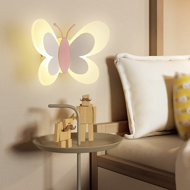 Metal Butterfly Shape Wall Light Kid Style 2 Lights Wall Light Sconce