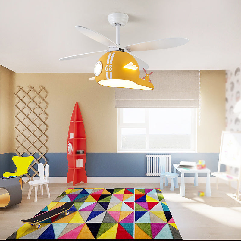 Cartoon Style Iron Ceiling Fan Lamp Helicopter Shape Ceiling Fan Light for Bedroom
