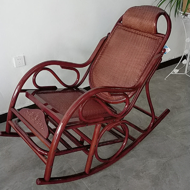 Traditional Rocking Chair Rattan Frame Solid Color Built-in Armrest Indoor Rocking Chair
