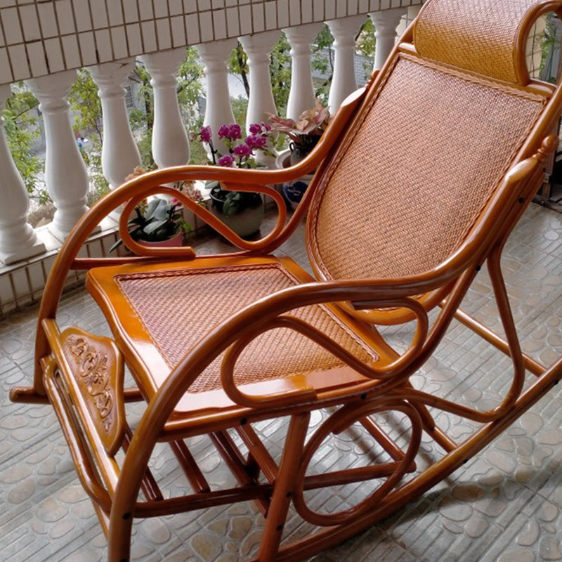 Traditional Rocking Chair Rattan Frame Solid Color Built-in Armrest Indoor Rocking Chair