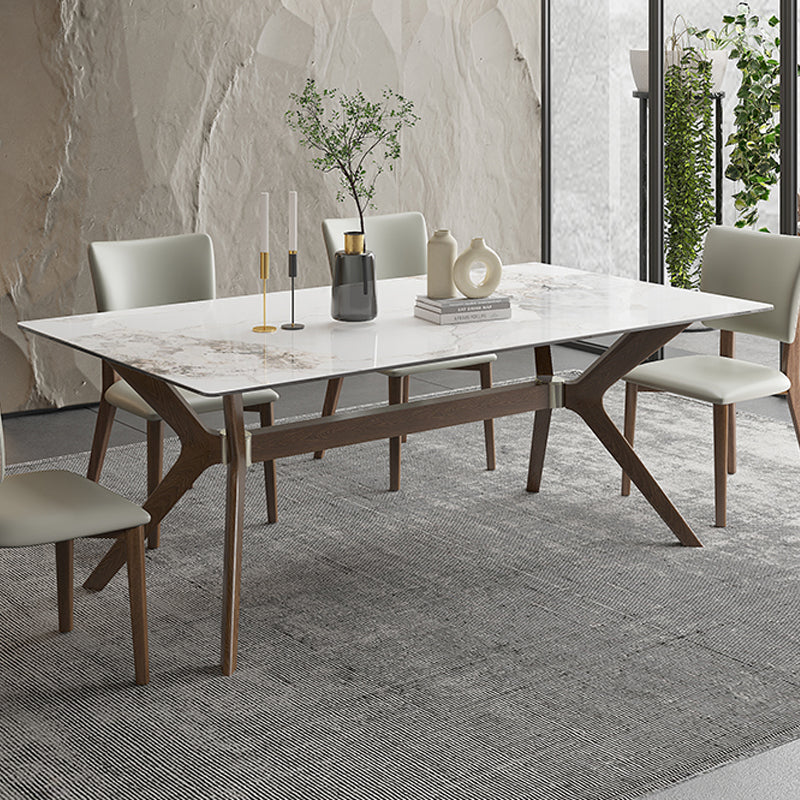 Modern Sintered Stone Top Table Rectangular Table with Wooden Base