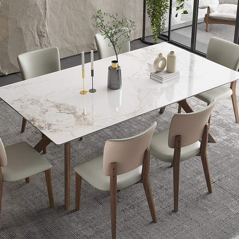 Modern Sintered Stone Top Table Rectangular Table with Wooden Base