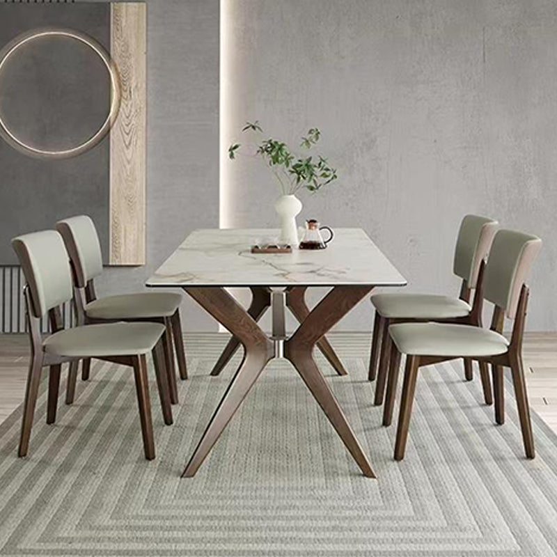 Modern Sintered Stone Top Table Rectangular Table with Wooden Base