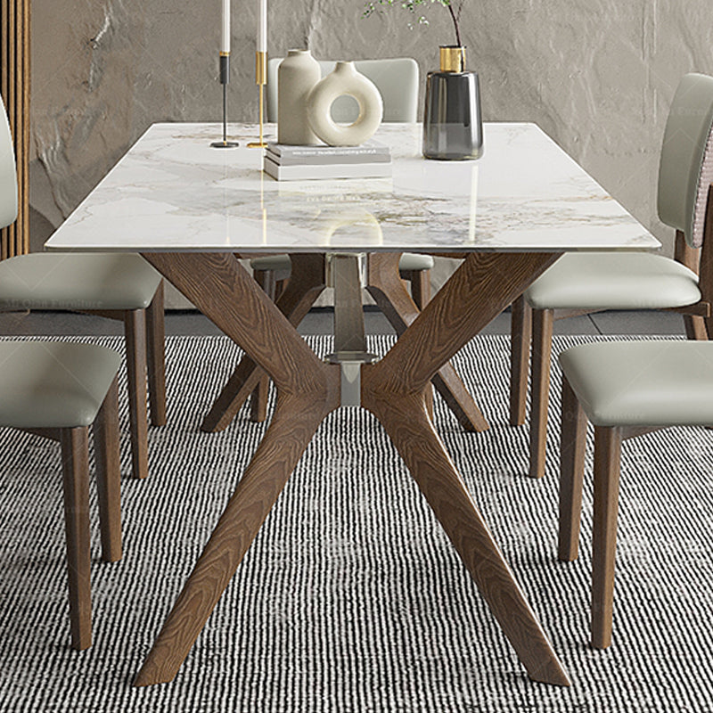 Modern Sintered Stone Top Table Rectangular Table with Wooden Base