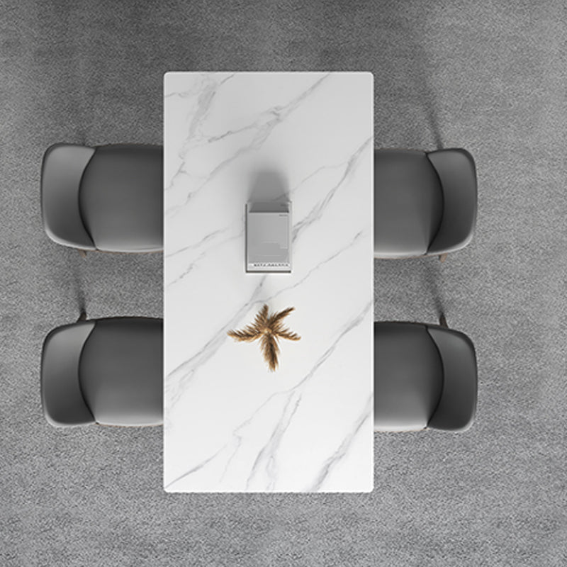 Rectangular Table Medieval Modern Sintered Stone Top Dining Table with Wooden Base