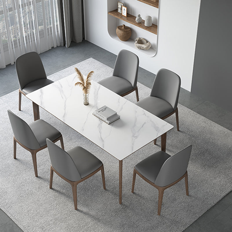 Rectangular Table Medieval Modern Sintered Stone Top Dining Table with Wooden Base