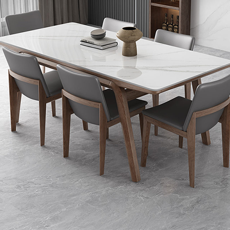 Rectangle Table Medieval Modern Sintered Stone Top Dining Table with Wooden Base