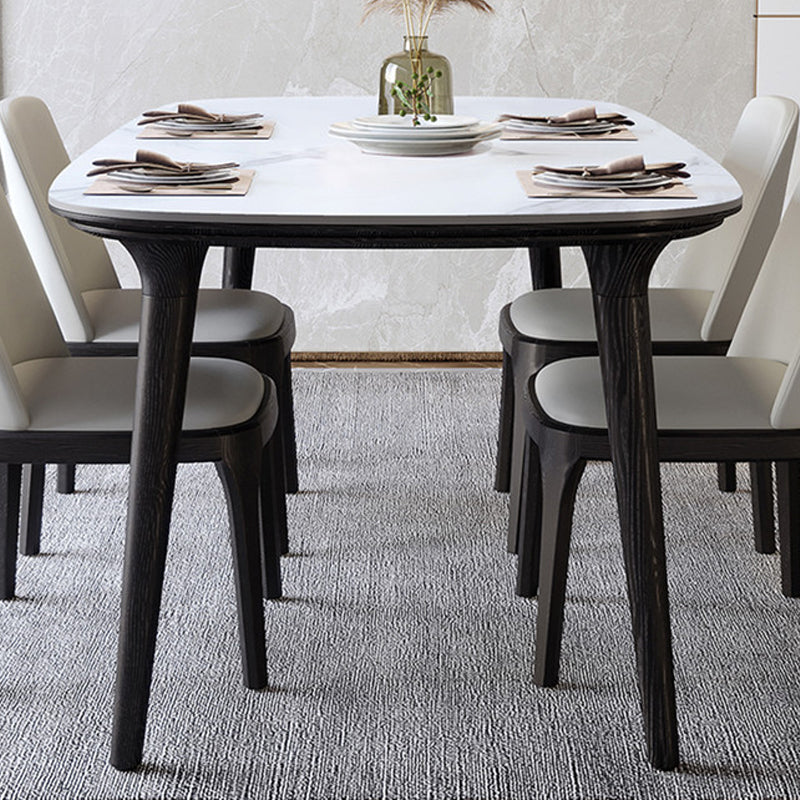 Industrial Sintered Stone Top Dining Table Rectangle Dinette Table with Wooden Base