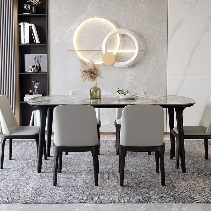 Industrial Sintered Stone Top Dining Table Rectangle Dinette Table with Wooden Base