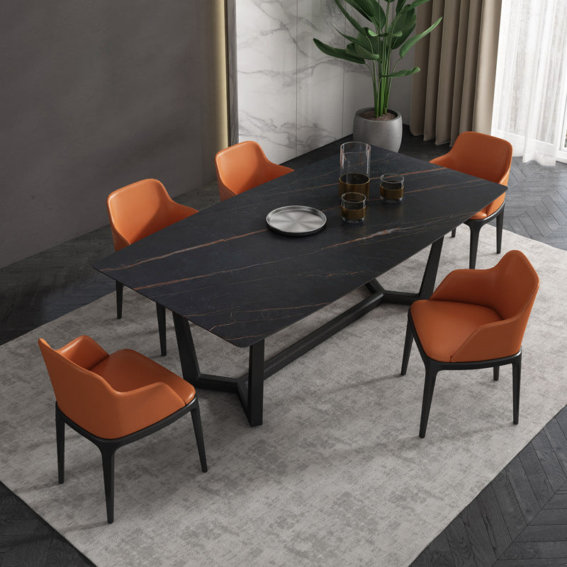 Industrial Sintered Stone Top Dining Table Rectangle Table with Trestle Base