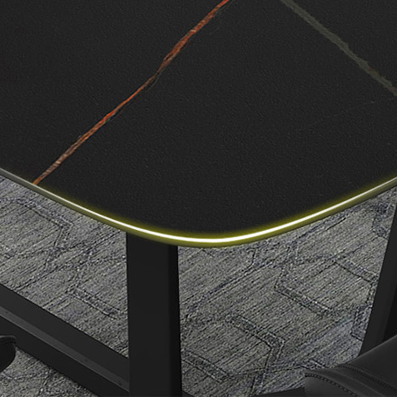 Industrial Sintered Stone Top Dining Table Rectangle Table with Trestle Base