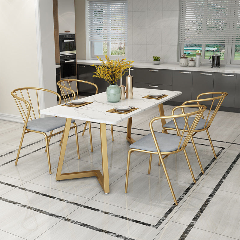 Glam Style Table Faux Marble Rectangle Table with Metal Legs for Home Use
