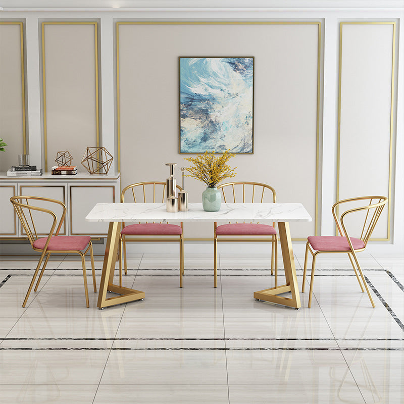 Glam Style Table Faux Marble Rectangle Table with Metal Legs for Home Use