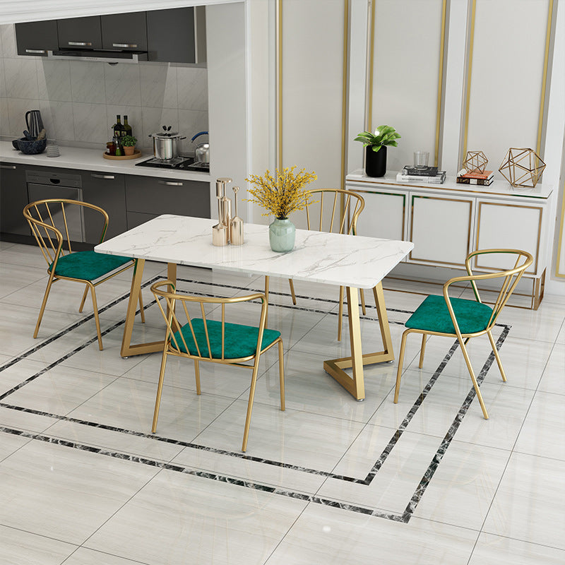Glam Style Table Faux Marble Rectangle Table with Metal Legs for Home Use