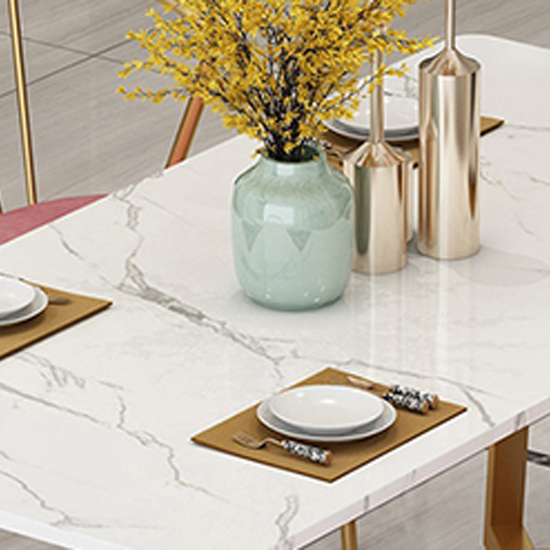 Glam Style Table Faux Marble Rectangle Table with Metal Legs for Home Use