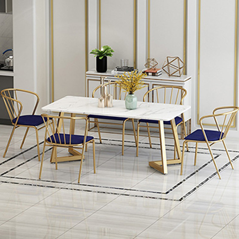 Glam Style Table Faux Marble Rectangle Table with Metal Legs for Home Use