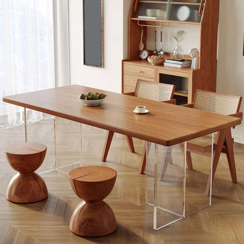Rectangle Acrylic Base Dining Table Modern Pine Wood Table for Dining Room
