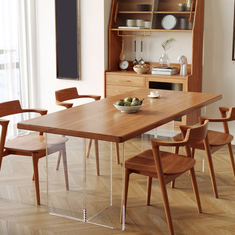 Rectangle Acrylic Base Dining Table Modern Pine Wood Table for Dining Room