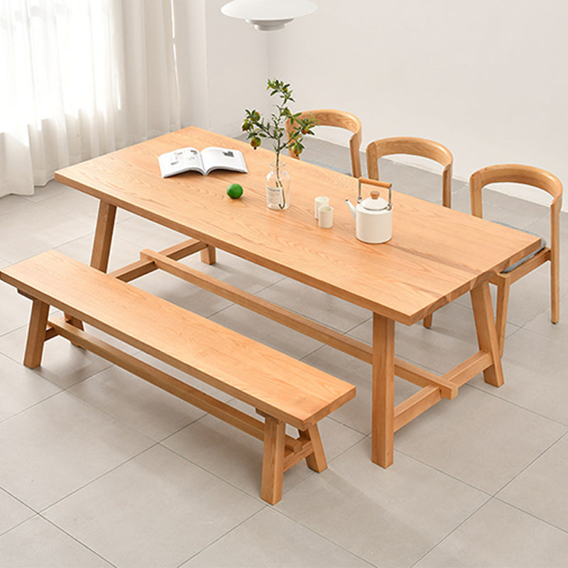 Rectangle Trestle Base Dining Table Medieval Modern Style Pine Wood Table for Kitchen