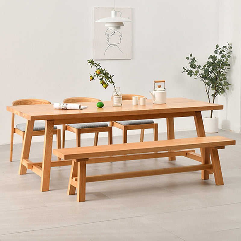 Rectangle Trestle Base Dining Table Medieval Modern Style Pine Wood Table for Kitchen