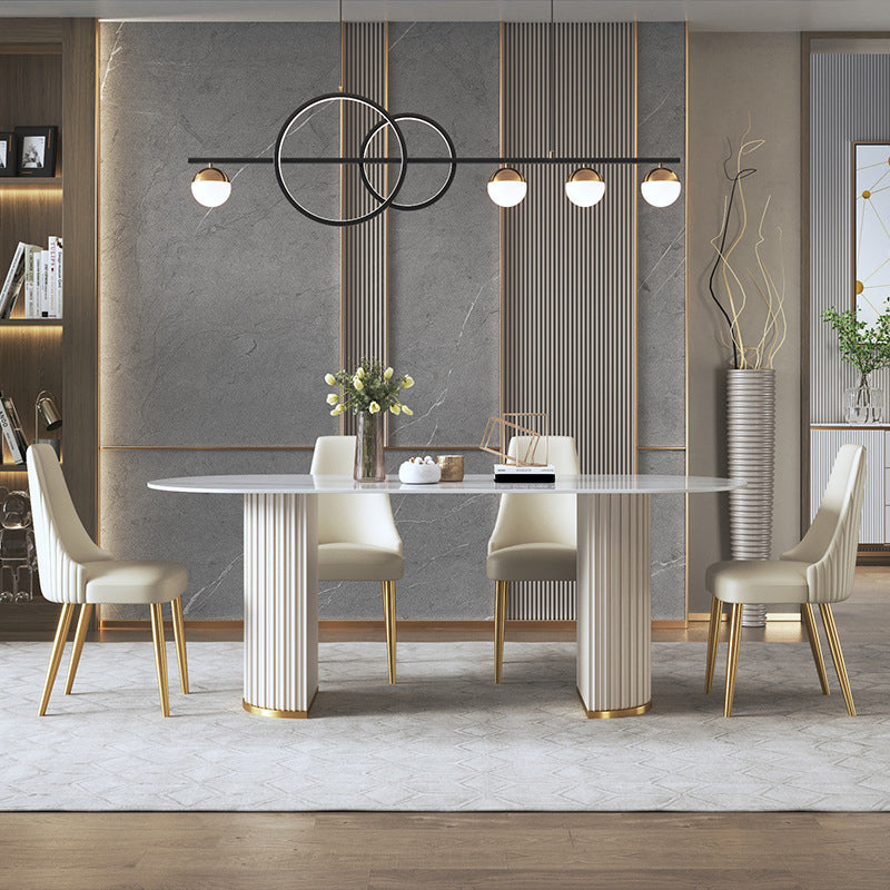 Contemporary Sintered Stone Dining Table Oval Double Pedestal Table for Home Use