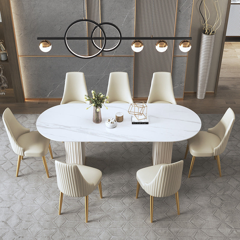 Contemporary Sintered Stone Dining Table Oval Double Pedestal Table for Home Use