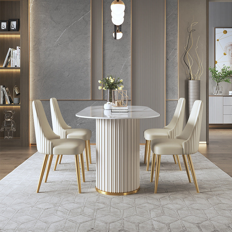 Contemporary Sintered Stone Dining Table Oval Double Pedestal Table for Home Use