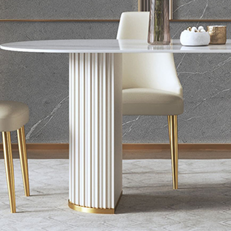 Contemporary Sintered Stone Dining Table Oval Double Pedestal Table for Home Use