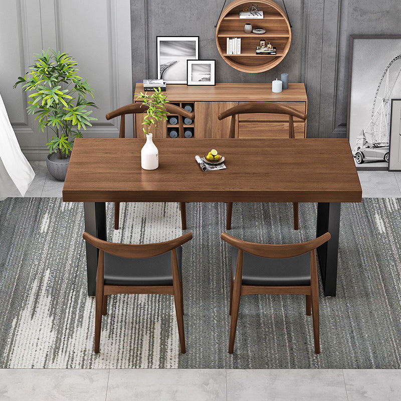 Rectangle Black Base Dining Table Modern Style Pine Wood Table for Kitchen Use