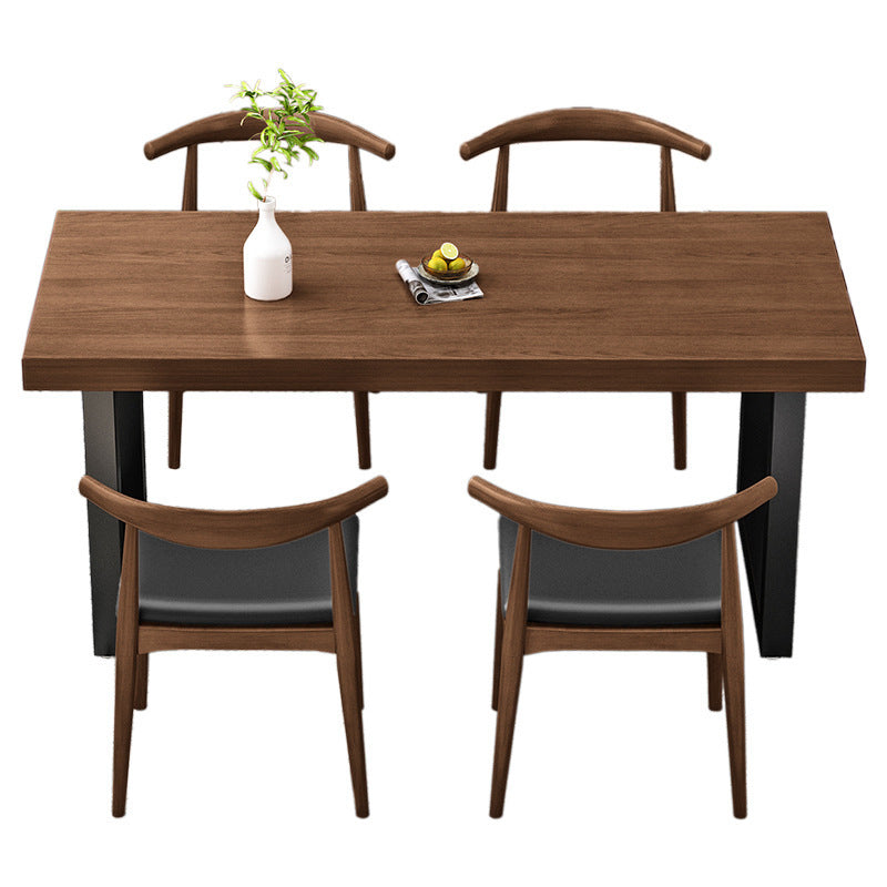 Rectangle Black Base Dining Table Modern Style Pine Wood Table for Kitchen Use