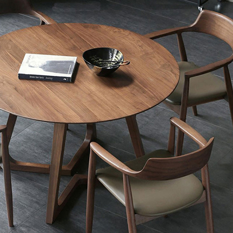 Round Double Base Dining Table Modern Pine Wood Table for Kitchen