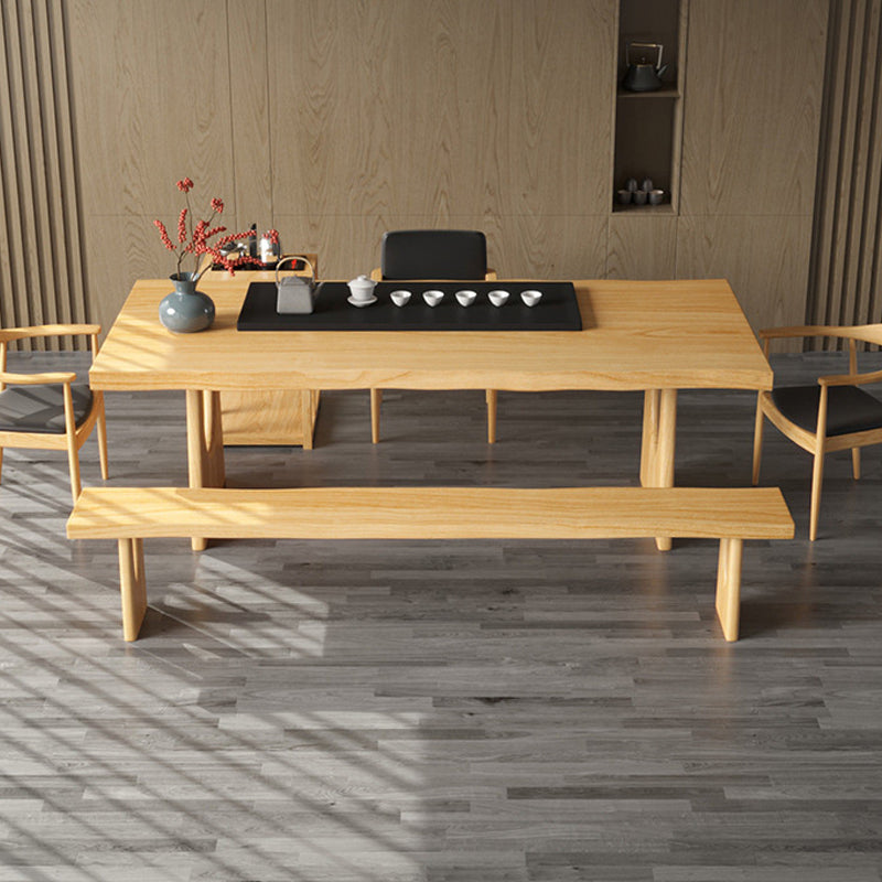 Glam Style Dining Wooden Table Rectangle Table with Wooden Legs for Home Use