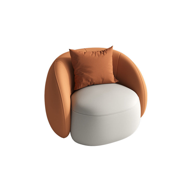 Contemporary Faux Leather Sofa Curved Cushions Back Sofa in White and Orange