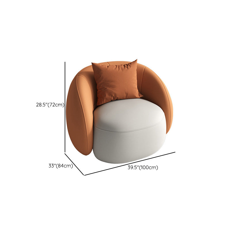 Contemporary Faux Leather Sofa Curved Cushions Back Sofa in White and Orange