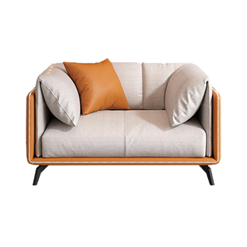 Contemporary Faux Leather Sofa with Tuxedo Arm in Orange and White