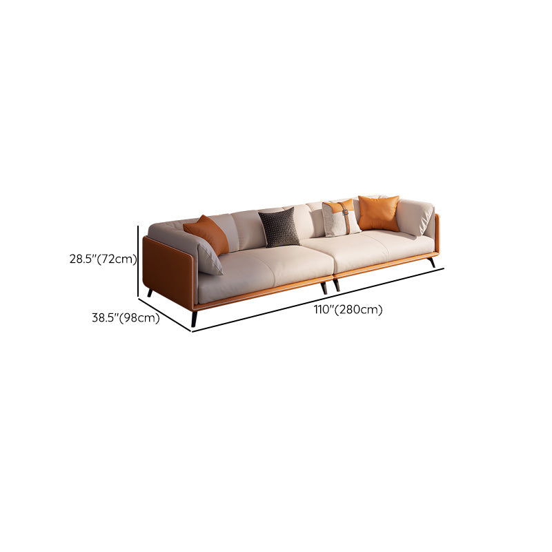 Contemporary Faux Leather Sofa with Tuxedo Arm in Orange and White