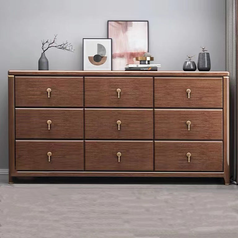 Mid Century Modern Chest Wood Rectangular Chest in Walnut Finish
