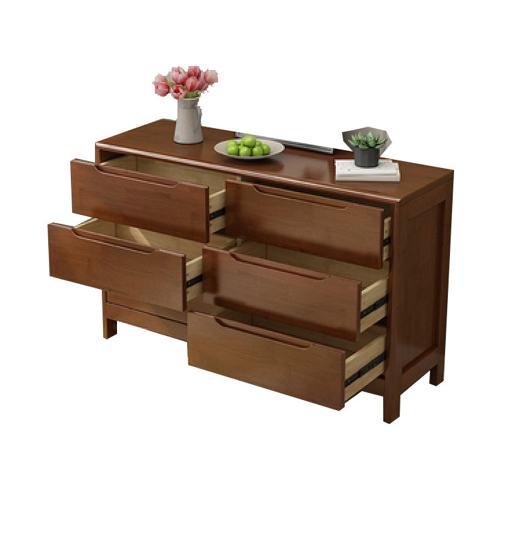 Mid-Century Modern Chest Rubberwood Squared Legs Grooves with Drawer Accent Chest