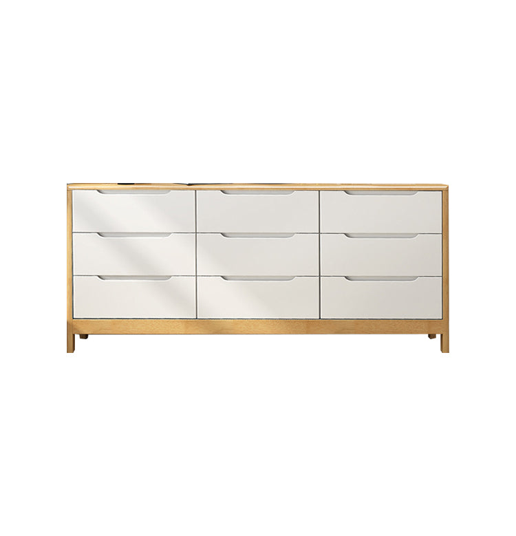 Mid-Century Modern Chest Rubberwood Squared Legs Grooves with Drawer Accent Chest