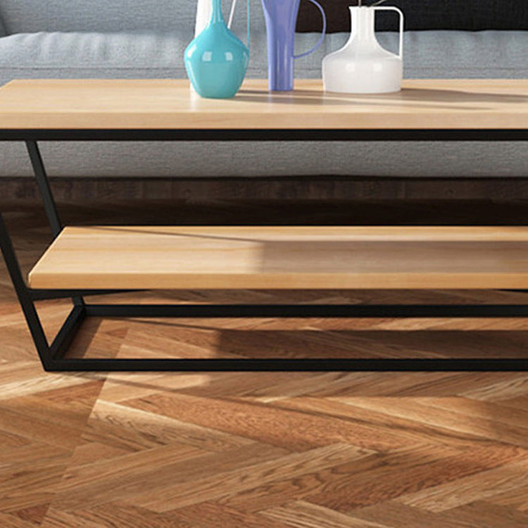 19.68" H Modern Wooden Coffee Table Steel Sled Cocktail Table with Shelf