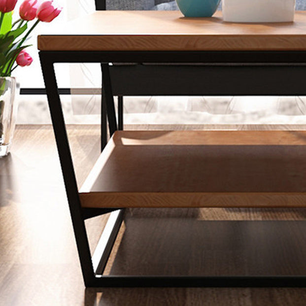 19.68" H Modern Wooden Coffee Table Steel Sled Cocktail Table with Shelf