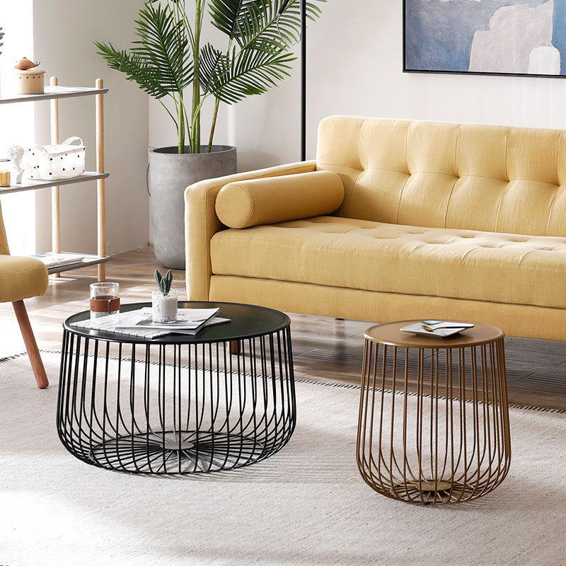 Mid-century Modern Iron Round Coffee Table, Frame Base Cocktail Table
