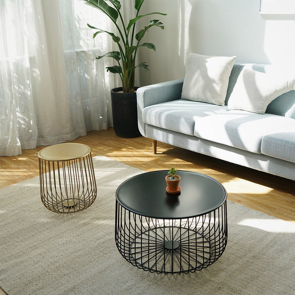 Mid-century Modern Iron Round Coffee Table, Frame Base Cocktail Table