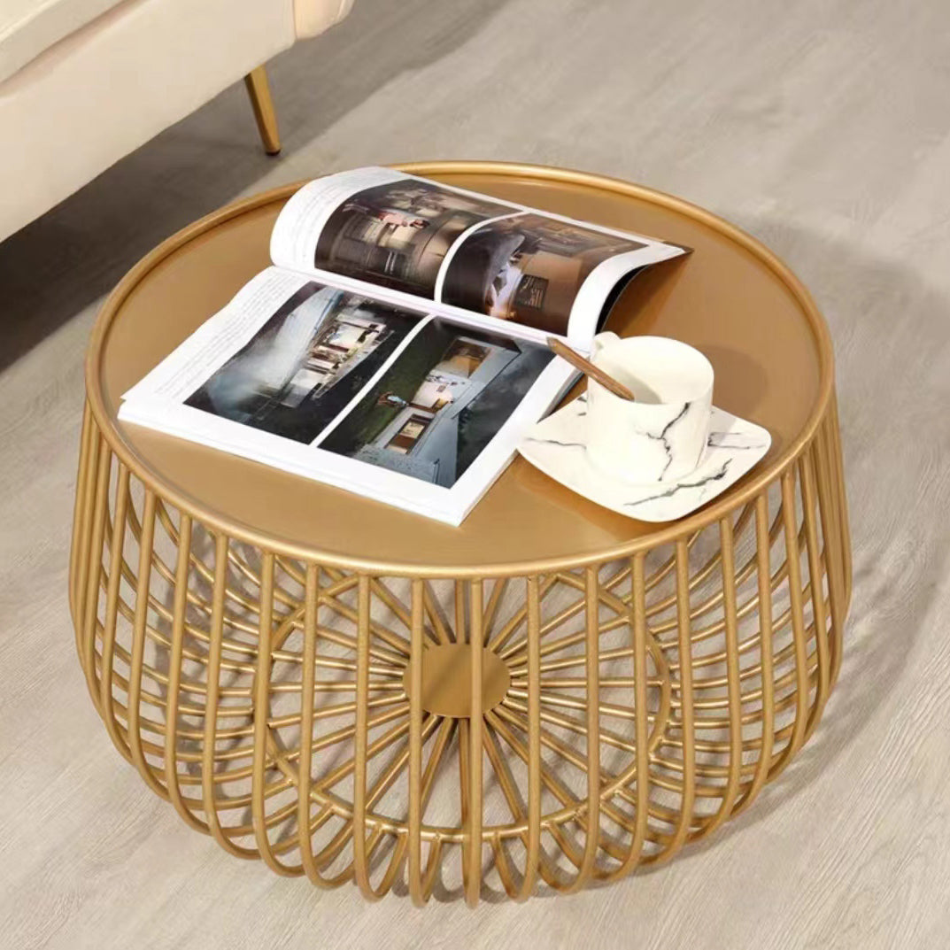 Mid-century Modern Iron Round Coffee Table, Frame Base Cocktail Table
